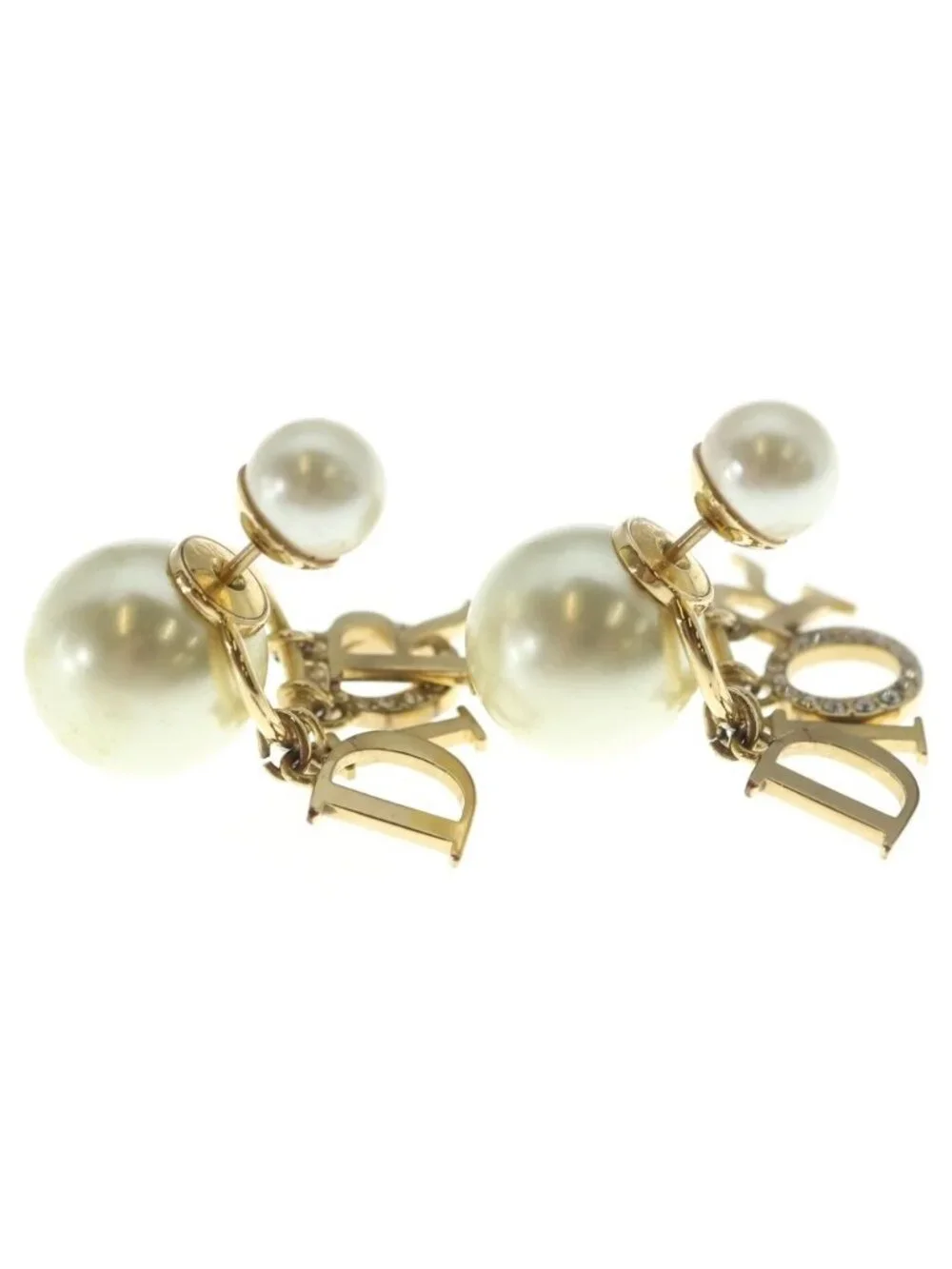 Dior Tribales Earrings Logo Pearl Rhinestone Gold